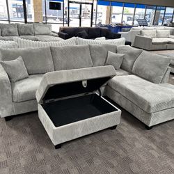 Gray Sectional With Storage Ottoman