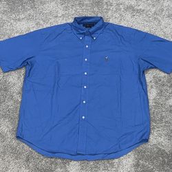 Men’s Size Large Short Sleeve Ralph Lauren Collar Blue Button Down Shirt 