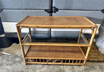 bamboo and rattan console table 40”w x 18”d x 29.5”h