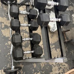 Workout equipment dumbells bar curl bar bench