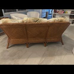 Rattan Couch And Matching Coffee Table