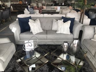 Tufted sofa and loveseat