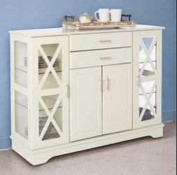 New Antique White Eggshell Storage Buffett Server Sideboard Entryway Liquor Wine Cabinet Console