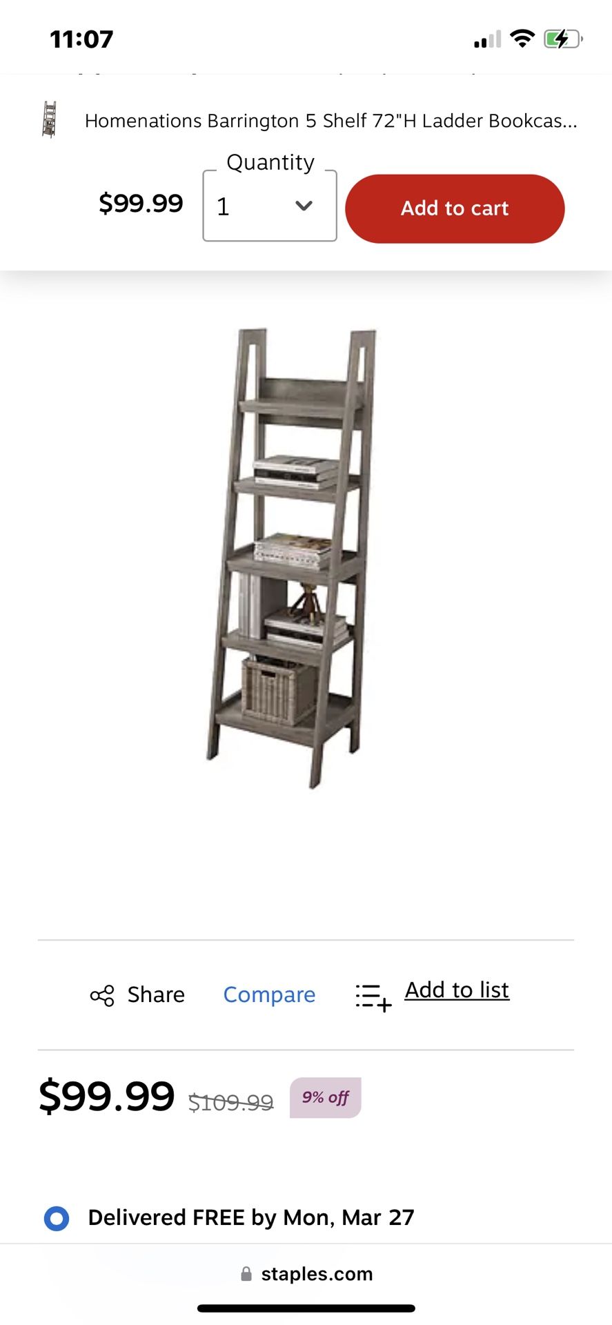 Ladder Bookcase $75