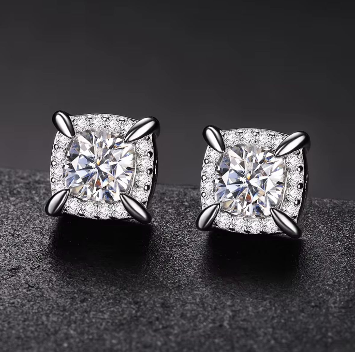 White Gold Sterling Silver 5mm VVS Real Moissanite Cube Stud Earrings, Diamond Tester Approved