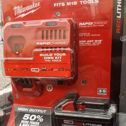 MILWAUKEE RAPID CHARGER AND M18 REDLITHIUM HIGH OUTPUT XC8.0 BATTERY 