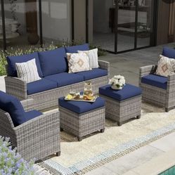 NEW 5pcs Patio Furniture Set, Outdoor Wicker Conversation Sectional Sofa Couch Furniture Sets with Ottomans for Garden Balcony 