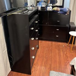 Two Black Dressers With Mirror