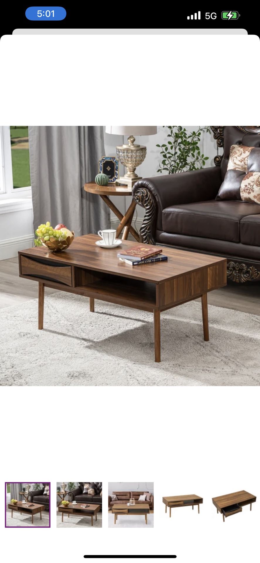 NEW WAYFAIR VINTAGE WOOD AND METAL MODERN COFFEE TABLE WITH DRAWER AND STORAGE