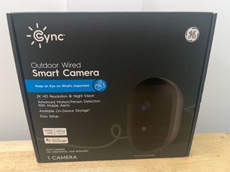 BRAND NEW IN BOX GE Cync Outdoor Smart Camera weather-resistant wired security 2K color night vision, two-way audio, smart motion/person detection