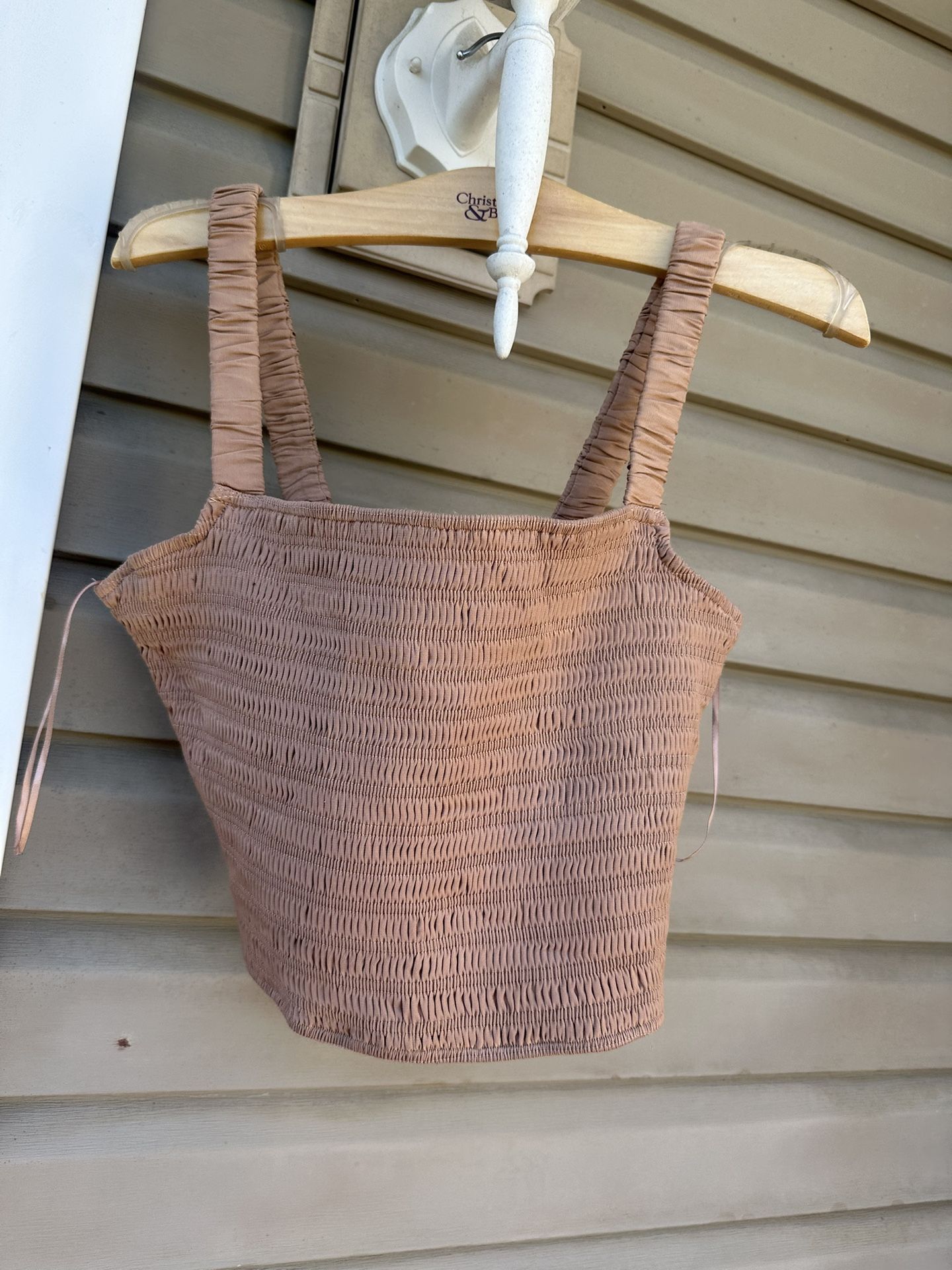 NWT! And Now this Smocked Seersucker Beige Peach Crop Top. Size: Small