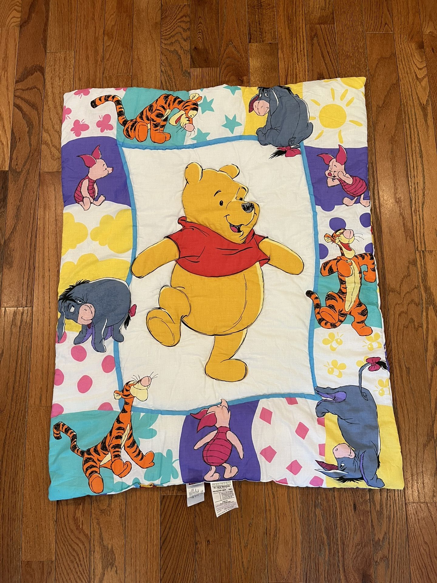 Winnie Pooh Comforter Crib Baby Colorful Reversable Blanket Vintage 90s Disney