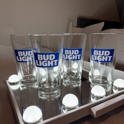 4x Set Bud Light Beer Glasses 