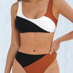 Colorblock Colombia Coast Scoop Bralette & High Waist Bikini Set