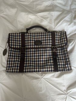 Fossil Gingham Briefcase / Laptop Bag Plaid Brown / Blue