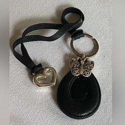 Brighton Butterfly Silver & Black Leather Key Chain with an extra Key Fob Heart