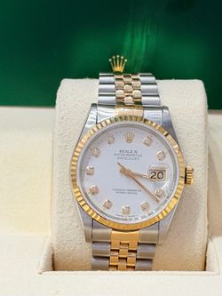 Rolex Preowned 36mm DateJust Factory White Diamond Dial Quickset