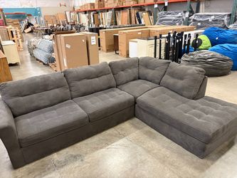 Charcoal Grey Sectional with Contrast Stitch Details