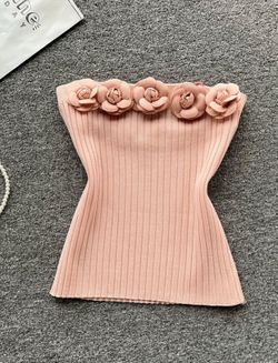 Elegant & Sexy Off-Shoulder Tube Top: Mid-Elastic, All-Season Knit with Applique