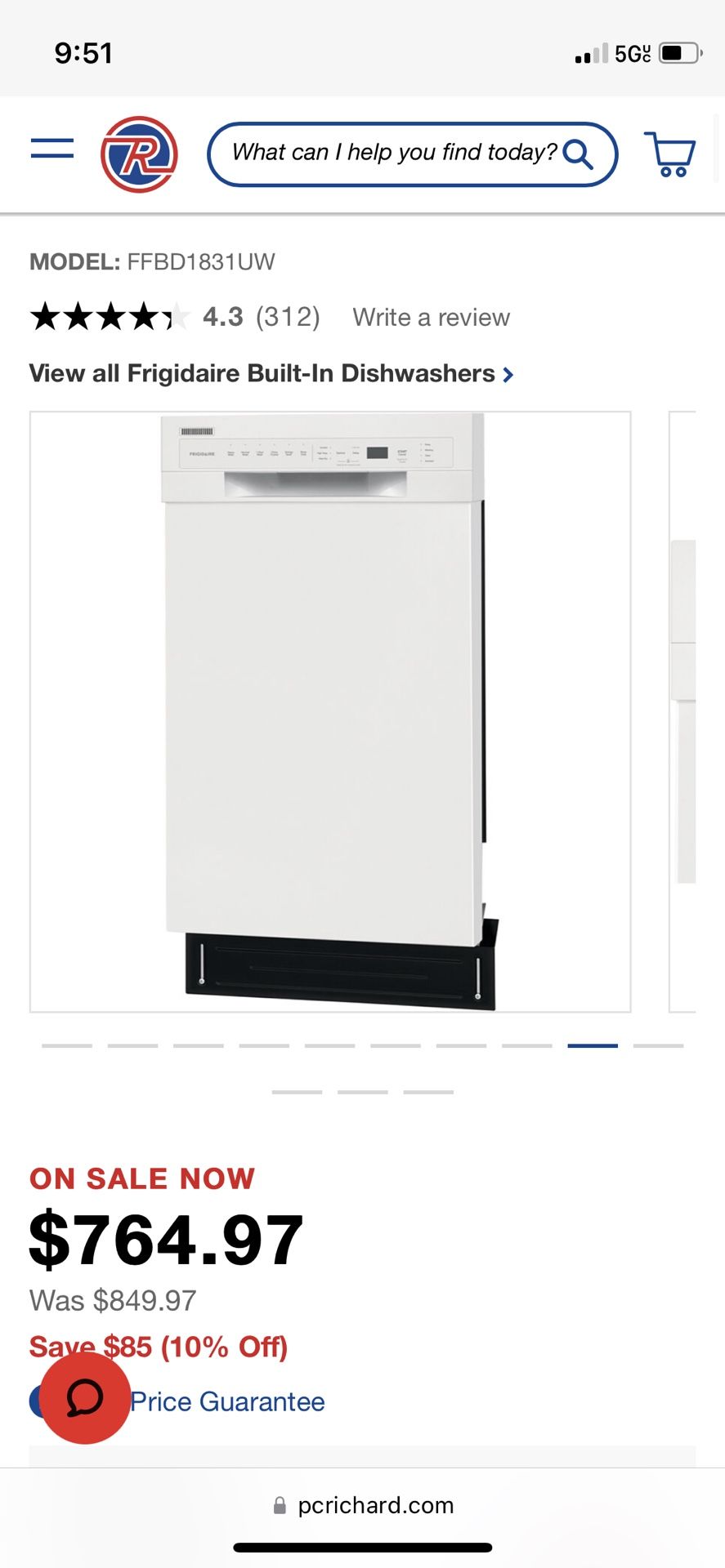 Frigidaire Dishwasher White 18 Inch Width