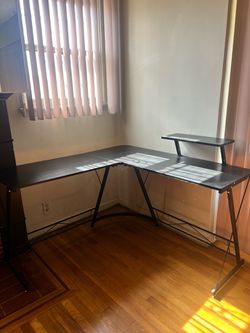 L-Shaped Desk with Monitor Shelf