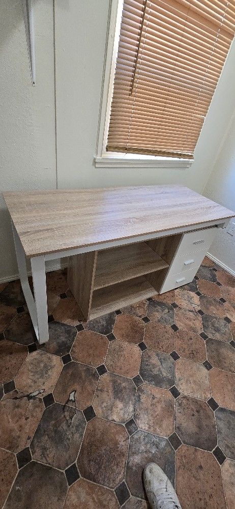 desk with cabinets