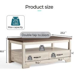 😀LINSY HOME Coffee Table with Storage Drawers😀