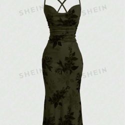 Olive Green Floral Dress