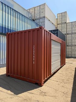 20FT SHIPPING CONTAINER – WIND & WATERTIGHT | HEAVY DUTY STORAGE SHED | CONEX BOX (REFURBISHED W/ 8FT ROLL UP DOOR) 