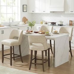 VKNOW 26" Bar Stools Set of 4, Faux Leather Counter Height Bar Stools with Backrest and Rubberwood L