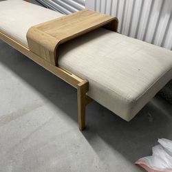 Mid-Century Modern Danish Oak Chaise Lounge Daybed w/ Sliding Headrest Tray