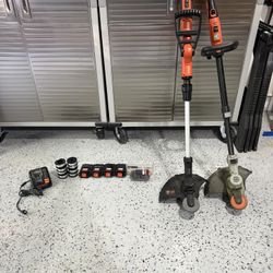 (2)BLACK+DECKER 20V MAX Cordless Battery Powered 2-in-1 String Trimmer & Lawn Edger with Extras