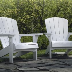 B-124 Keter Alpine Adirondack 2 Pack Resin Outdoor Furniture Patio Chairs with Cup Holder