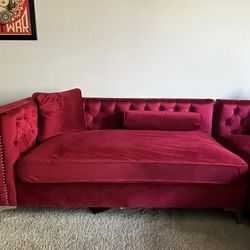 Da Vinci Right Facing Tufted Red Velvet Sectional Sofa
