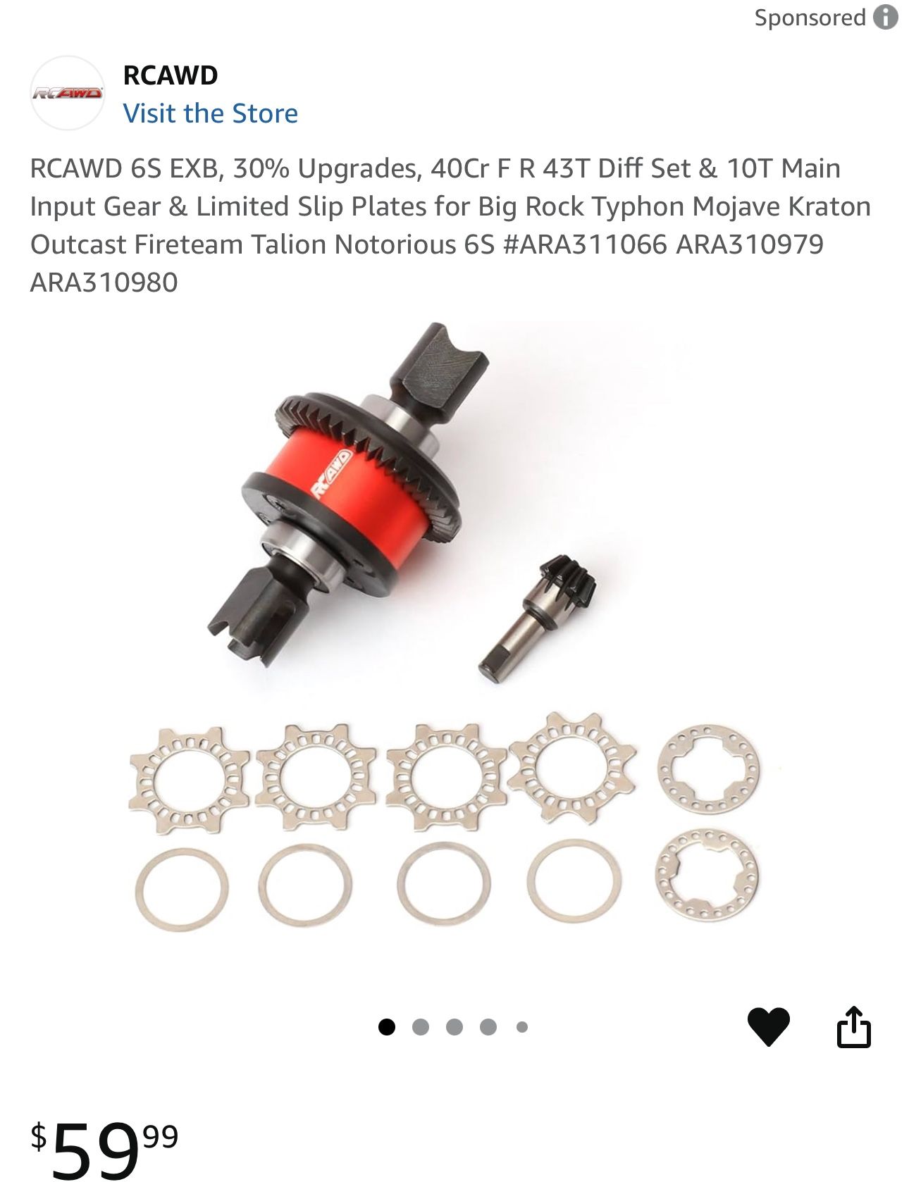 RCAWD 6S EXB, 30% Upgrades, 40Cr F R 43T Diff Set & 10T Main Input Gear 