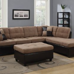Reversible Tan with chocolate sectional sofa set