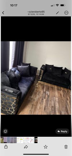 A beautiful living room black and gold