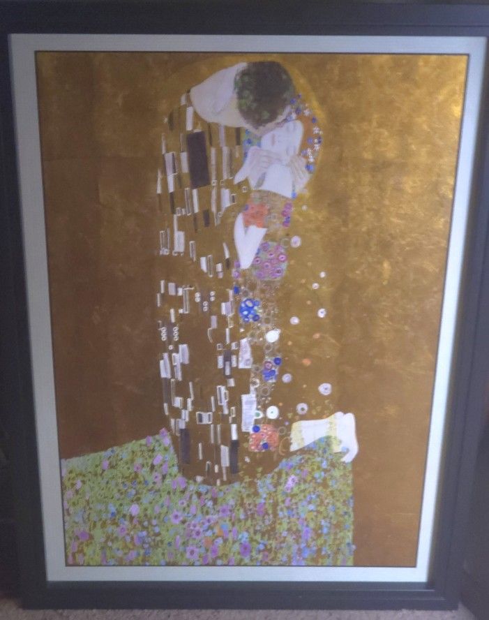 Kiss by Gustav Klimt Professional Giclee Replica On Wood Board Framed 20" X 28"