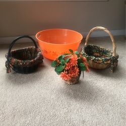 Halloween Fall 3 Wicker Baskets & Large Tub With Handles New