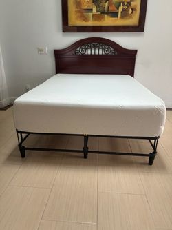 Queen Foam Mattress on Metal Bed Frame