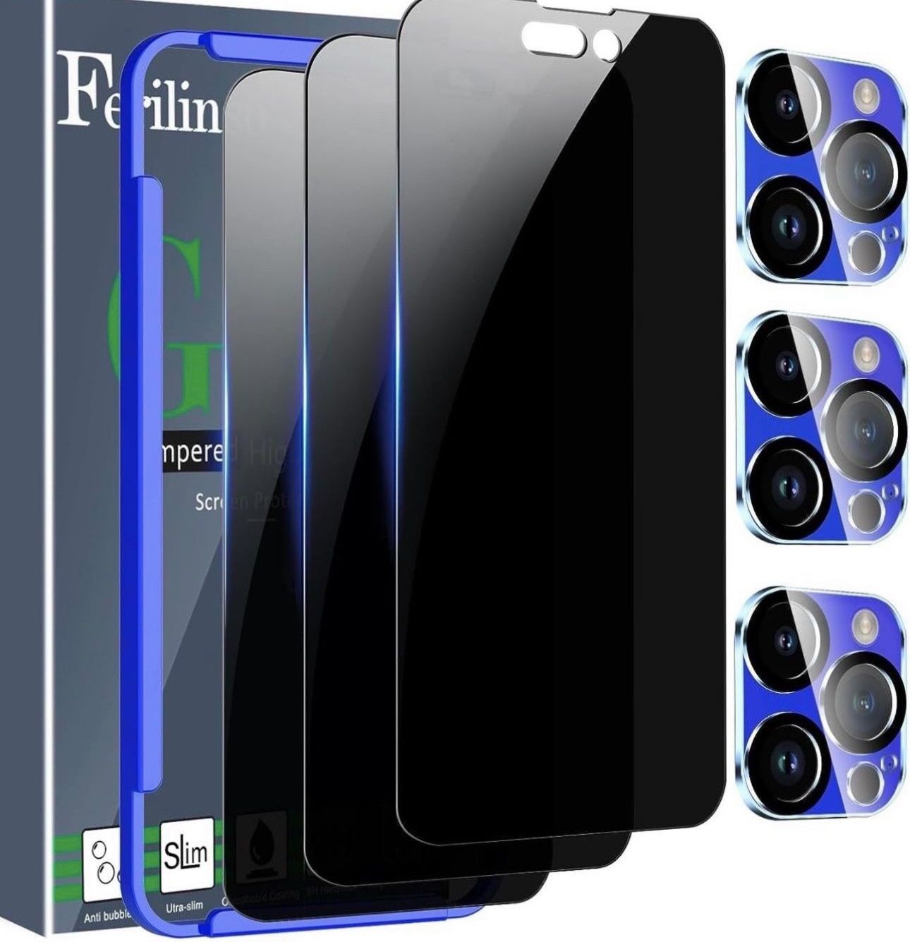 Ferilinso [3+3 Pack] for Apple iPhone 14 Mini Privacy Screen Sleeves Tempered Accessories 3 Pack Anti Spy Privacy Screen for iPhone 14 Mini 3 Pack Cam