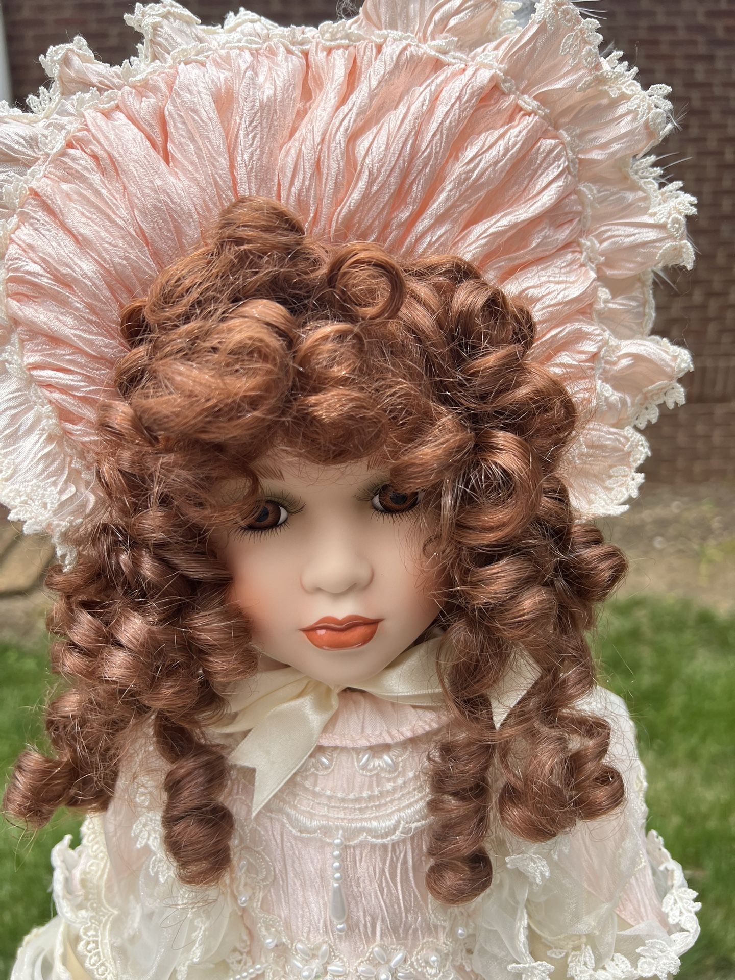 Vintage Kristina Jill Doll Cracker Barrel American Classics Porcelain Stand 23" Measurements are approximate. Non-smoking no pet home. Please see