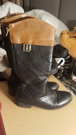 SIZE 4 NINE WEST BOOTS BLACK WITH BROWN TRIM