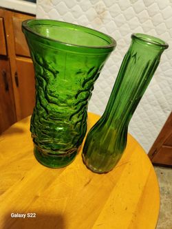 Two Green Table Vases