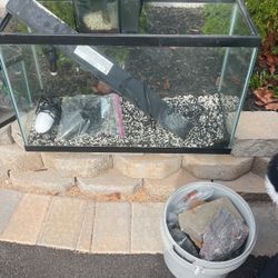 Large  Fish Tank With Filter, Heater And Rocks Decor 