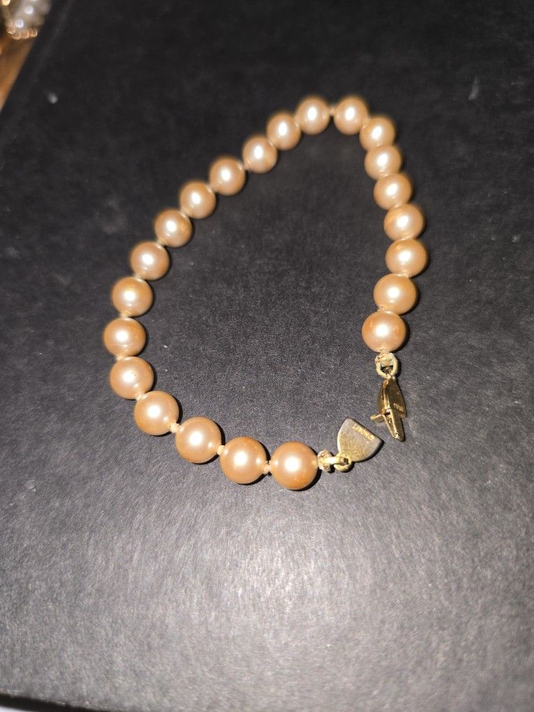 7 Inch Bracelet Vintage Faux Pearls With Gold Tone Fish Hook Clasp Marked Monet Fits 7 Inch Wrist
