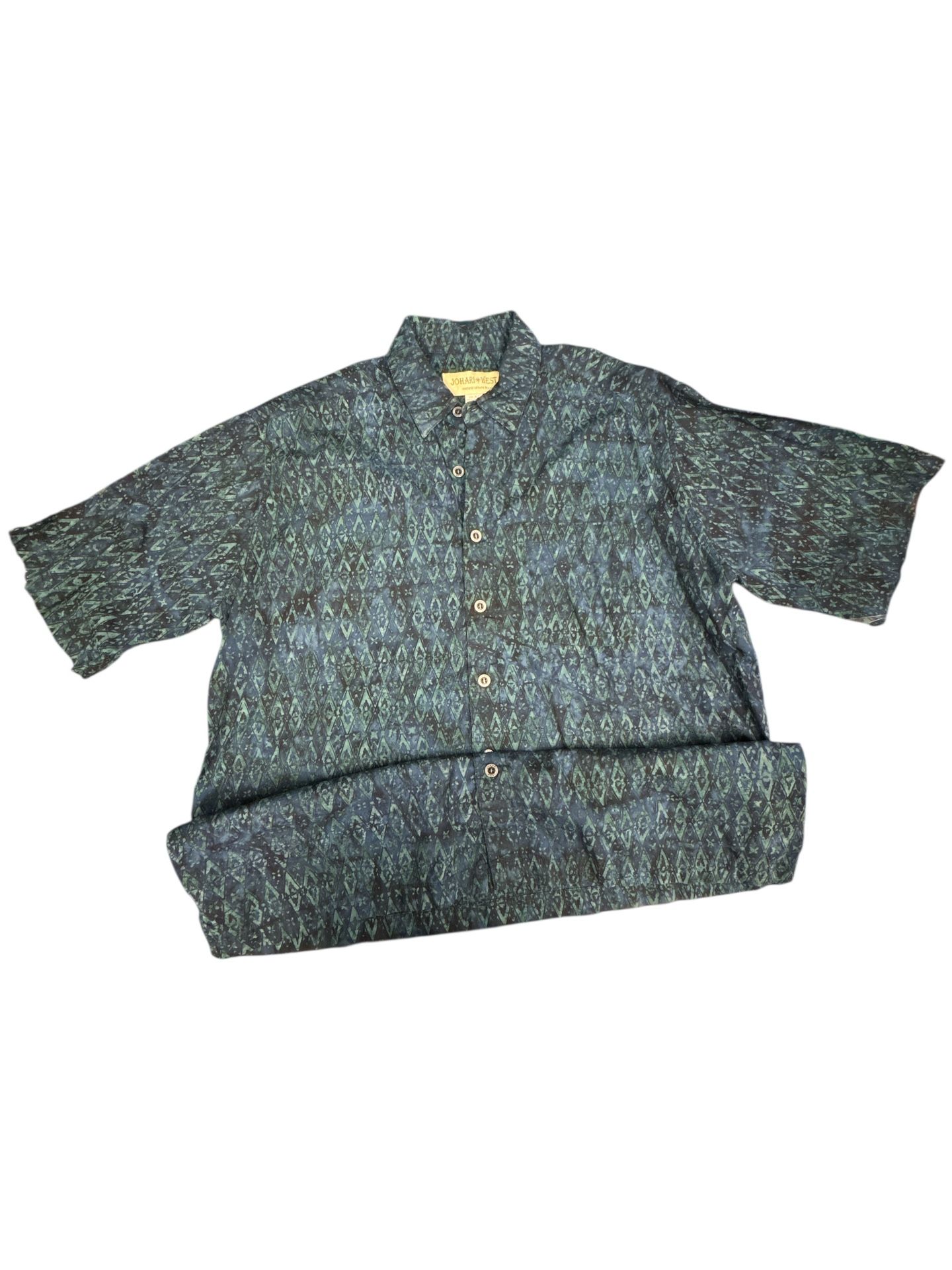 Johari West Hawaiian Shirt Men's XLT Blue Green Short Sleeve Button Up
