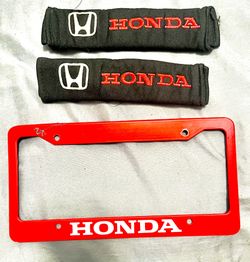 Honda License plate Frame and Seat Belt Pads