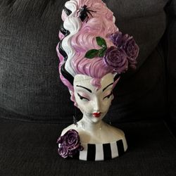 Bride of Frankenstein Bust with Pink Hair & Roses "Monster Bride"