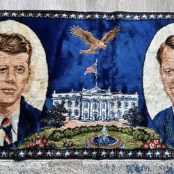 VINTAGE JOHN F. KENNEDY AND ROBERT F. KENNEDY WALL TAPESTRY MADE IN ITALY 20x38